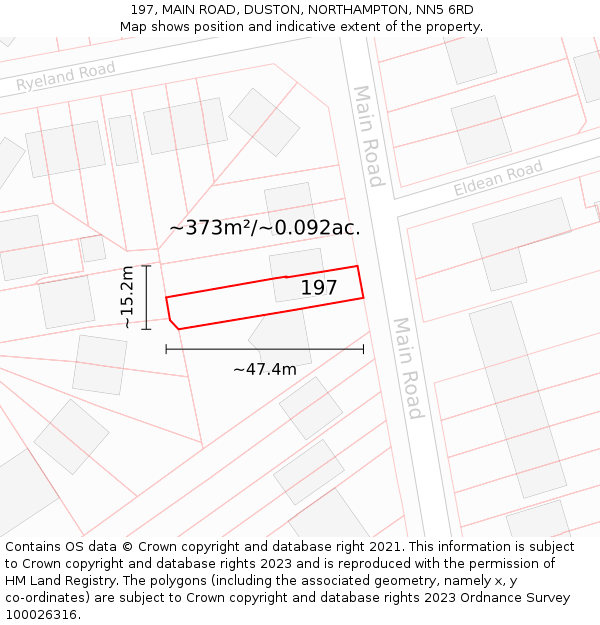 197, MAIN ROAD, DUSTON, NORTHAMPTON, NN5 6RD: Plot and title map