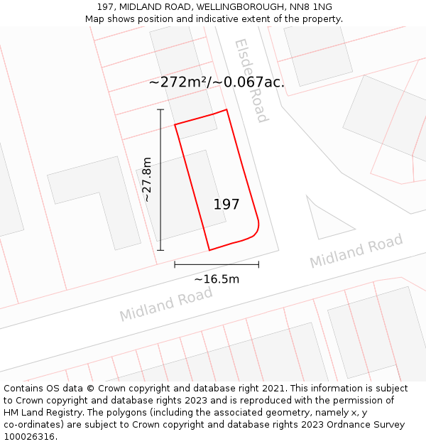 197, MIDLAND ROAD, WELLINGBOROUGH, NN8 1NG: Plot and title map