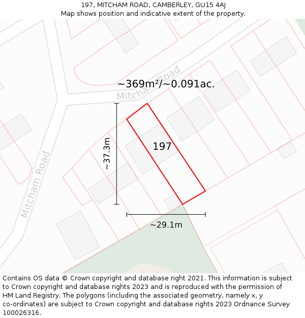 197, MITCHAM ROAD, CAMBERLEY, GU15 4AJ: Plot and title map