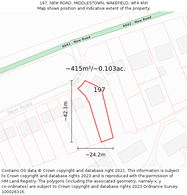 197, NEW ROAD, MIDDLESTOWN, WAKEFIELD, WF4 4NY: Plot and title map