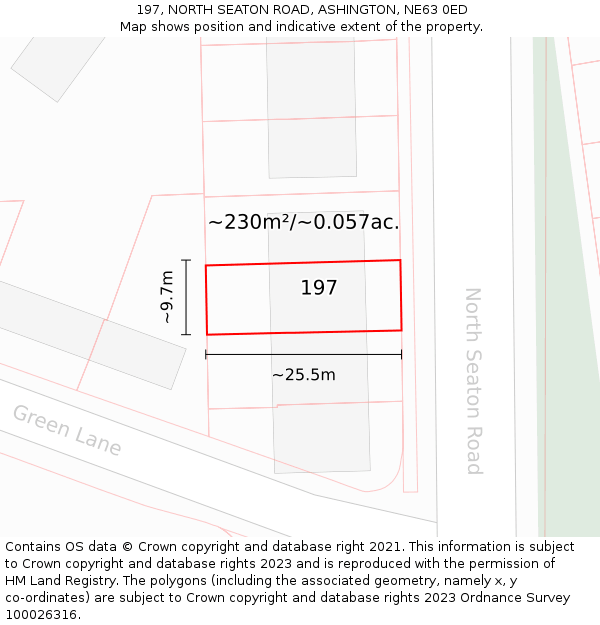 197, NORTH SEATON ROAD, ASHINGTON, NE63 0ED: Plot and title map