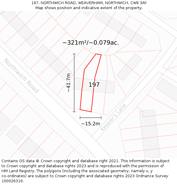 197, NORTHWICH ROAD, WEAVERHAM, NORTHWICH, CW8 3AY: Plot and title map