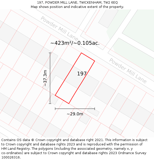 197, POWDER MILL LANE, TWICKENHAM, TW2 6EQ: Plot and title map