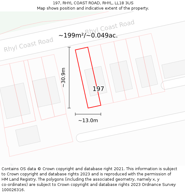 197, RHYL COAST ROAD, RHYL, LL18 3US: Plot and title map