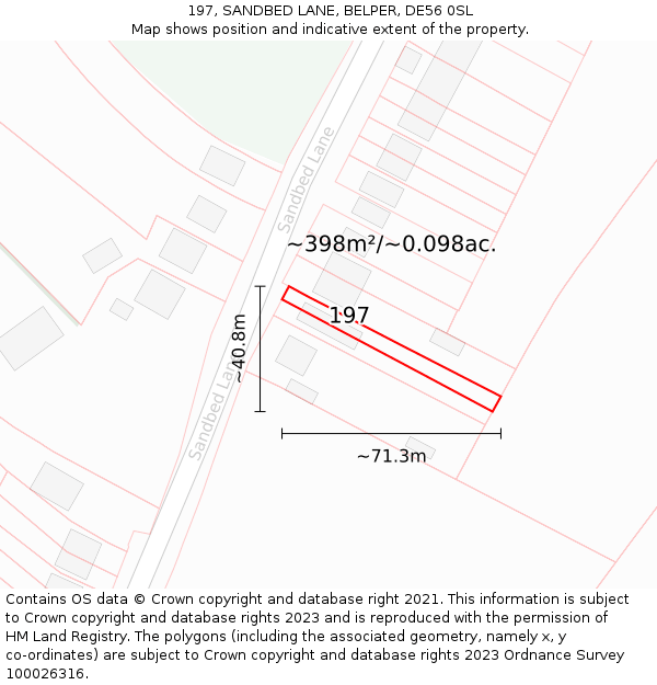 197, SANDBED LANE, BELPER, DE56 0SL: Plot and title map