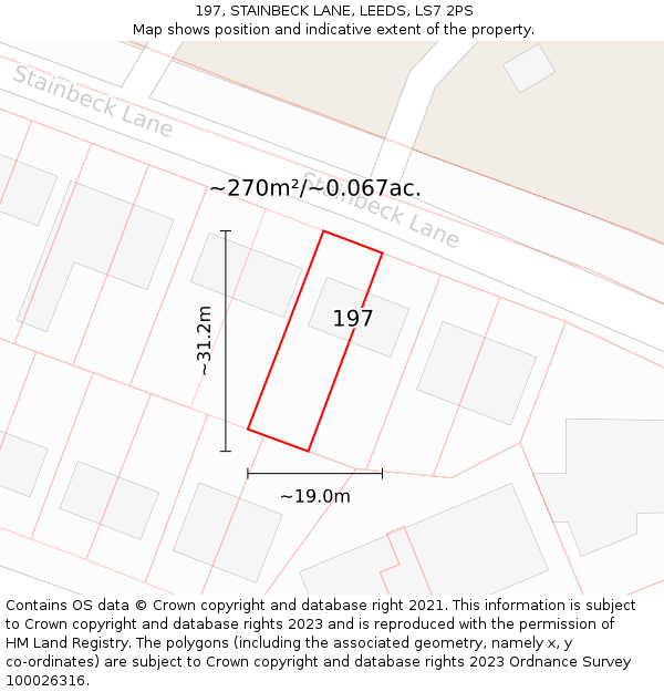 197, STAINBECK LANE, LEEDS, LS7 2PS: Plot and title map