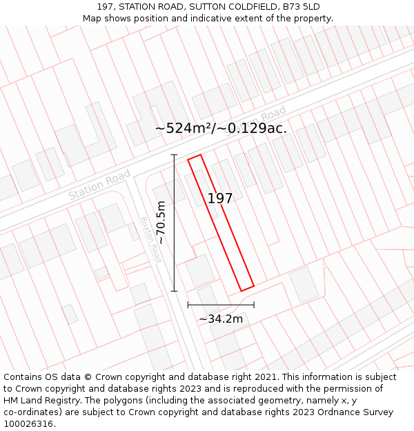 197, STATION ROAD, SUTTON COLDFIELD, B73 5LD: Plot and title map