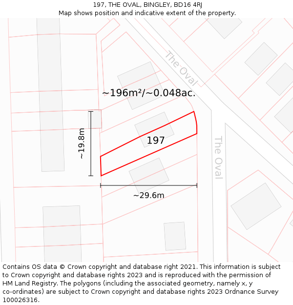 197, THE OVAL, BINGLEY, BD16 4RJ: Plot and title map