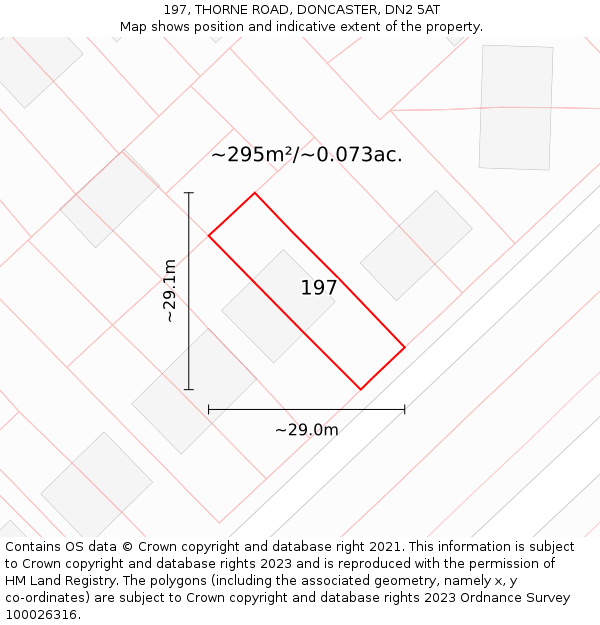 197, THORNE ROAD, DONCASTER, DN2 5AT: Plot and title map