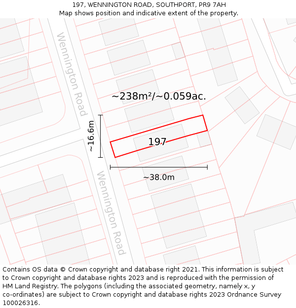 197, WENNINGTON ROAD, SOUTHPORT, PR9 7AH: Plot and title map