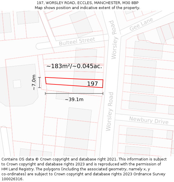 197, WORSLEY ROAD, ECCLES, MANCHESTER, M30 8BP: Plot and title map