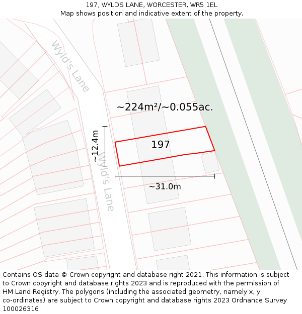 197, WYLDS LANE, WORCESTER, WR5 1EL: Plot and title map