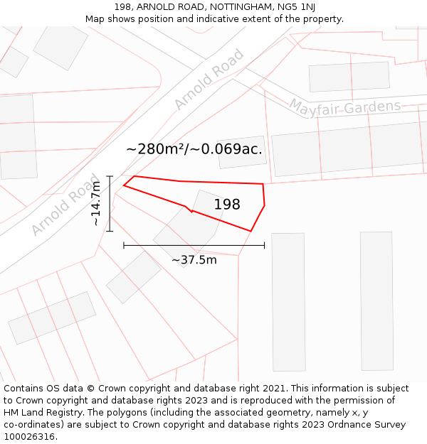 198, ARNOLD ROAD, NOTTINGHAM, NG5 1NJ: Plot and title map