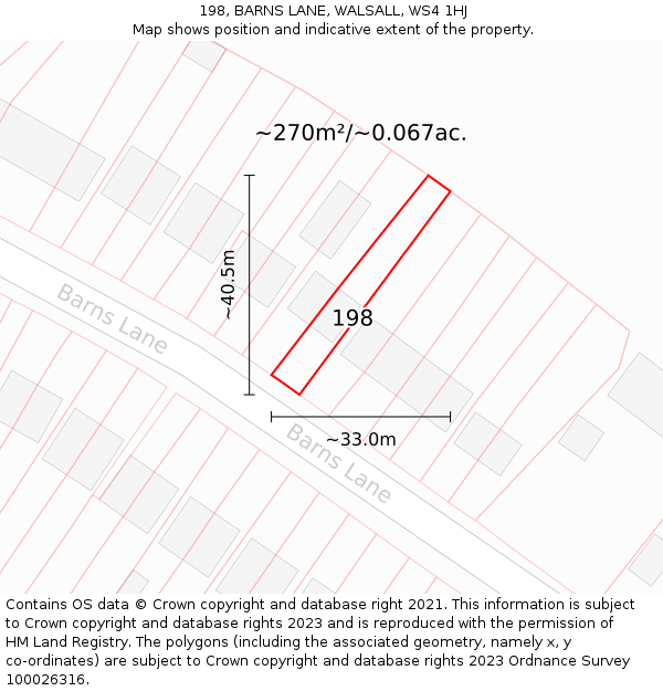 198, BARNS LANE, WALSALL, WS4 1HJ: Plot and title map