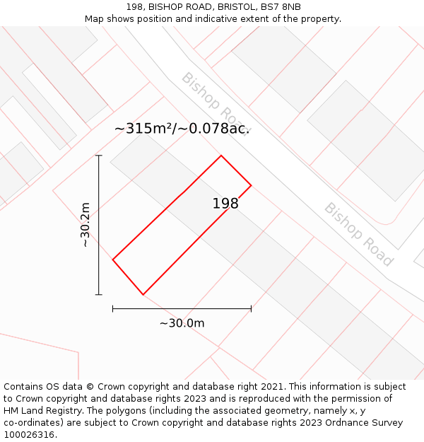 198, BISHOP ROAD, BRISTOL, BS7 8NB: Plot and title map