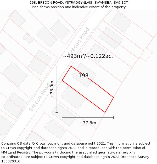 198, BRECON ROAD, YSTRADGYNLAIS, SWANSEA, SA9 1QT: Plot and title map