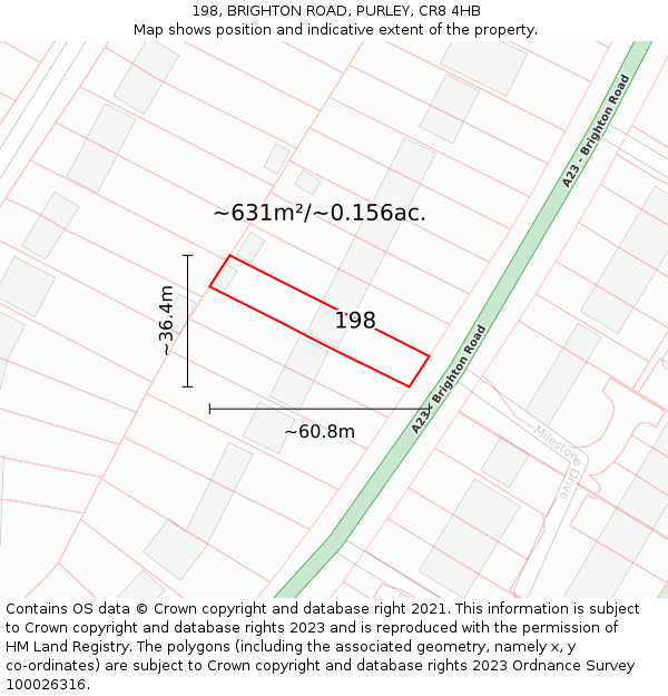 198, BRIGHTON ROAD, PURLEY, CR8 4HB: Plot and title map