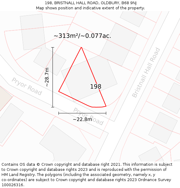 198, BRISTNALL HALL ROAD, OLDBURY, B68 9NJ: Plot and title map