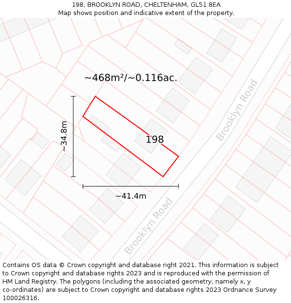 198, BROOKLYN ROAD, CHELTENHAM, GL51 8EA: Plot and title map