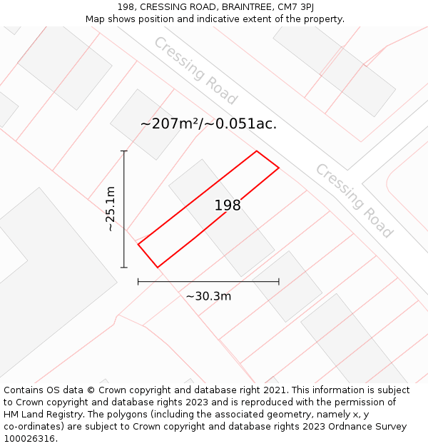 198, CRESSING ROAD, BRAINTREE, CM7 3PJ: Plot and title map