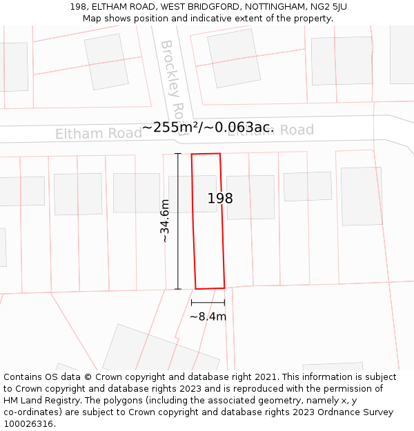 198, ELTHAM ROAD, WEST BRIDGFORD, NOTTINGHAM, NG2 5JU: Plot and title map