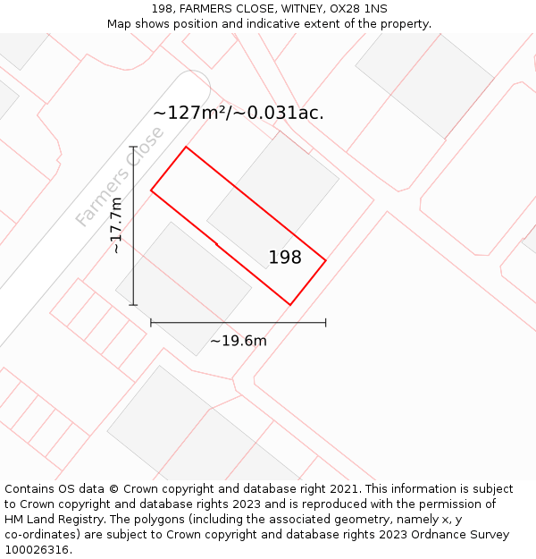 198, FARMERS CLOSE, WITNEY, OX28 1NS: Plot and title map