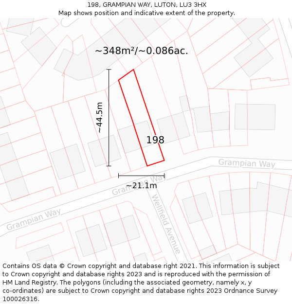 198, GRAMPIAN WAY, LUTON, LU3 3HX: Plot and title map