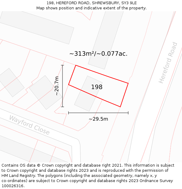 198, HEREFORD ROAD, SHREWSBURY, SY3 9LE: Plot and title map