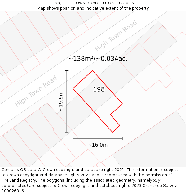 198, HIGH TOWN ROAD, LUTON, LU2 0DN: Plot and title map