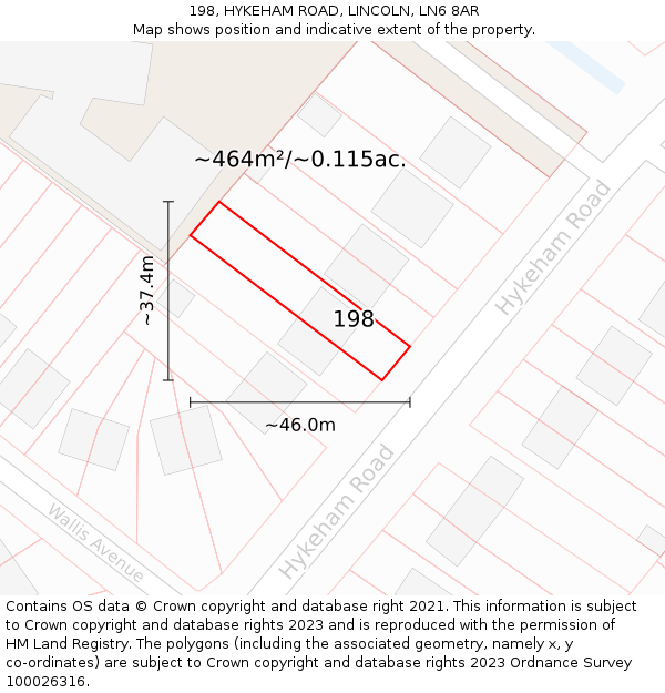 198, HYKEHAM ROAD, LINCOLN, LN6 8AR: Plot and title map