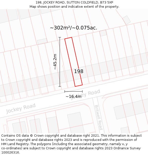 198, JOCKEY ROAD, SUTTON COLDFIELD, B73 5XP: Plot and title map