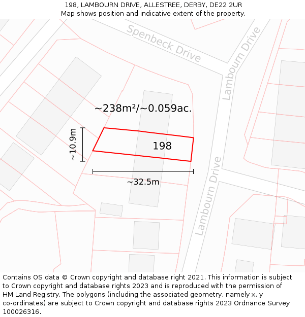 198, LAMBOURN DRIVE, ALLESTREE, DERBY, DE22 2UR: Plot and title map