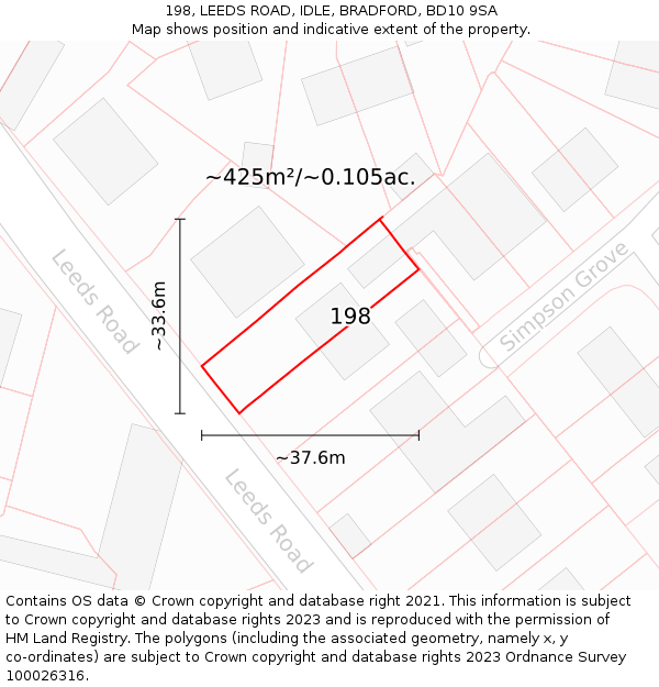 198, LEEDS ROAD, IDLE, BRADFORD, BD10 9SA: Plot and title map