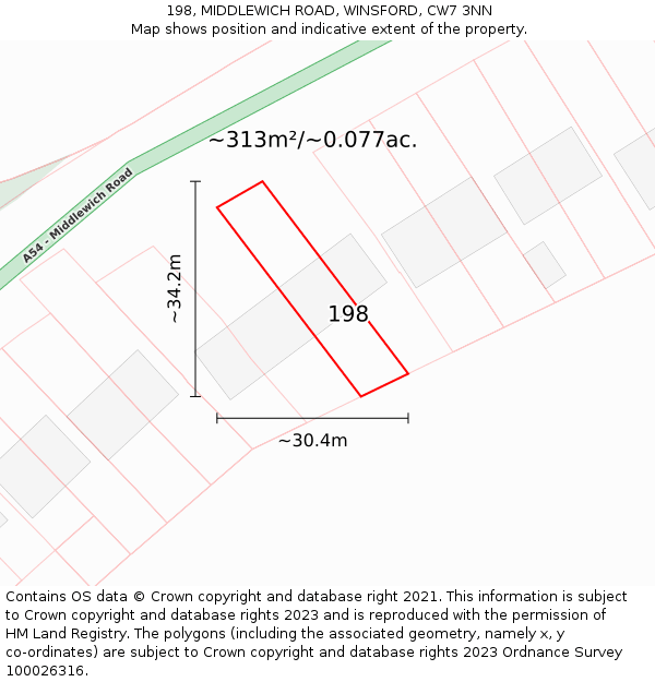 198, MIDDLEWICH ROAD, WINSFORD, CW7 3NN: Plot and title map