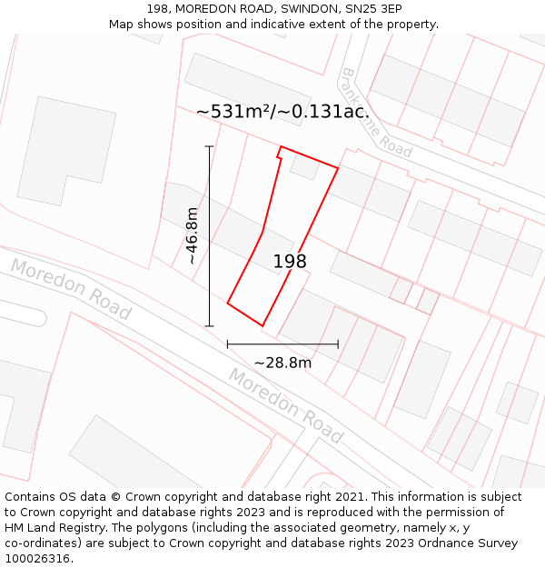 198, MOREDON ROAD, SWINDON, SN25 3EP: Plot and title map