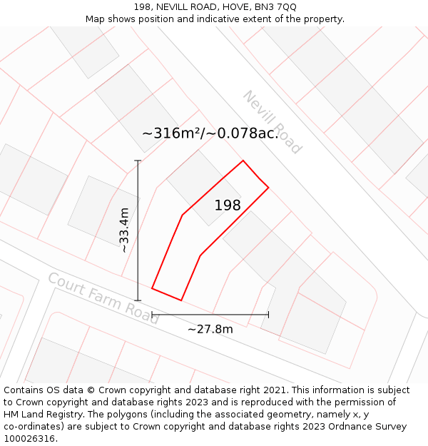 198, NEVILL ROAD, HOVE, BN3 7QQ: Plot and title map