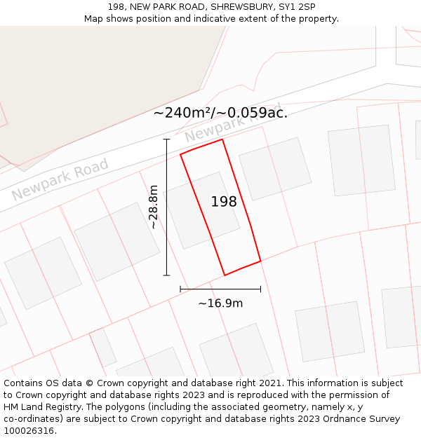 198, NEW PARK ROAD, SHREWSBURY, SY1 2SP: Plot and title map