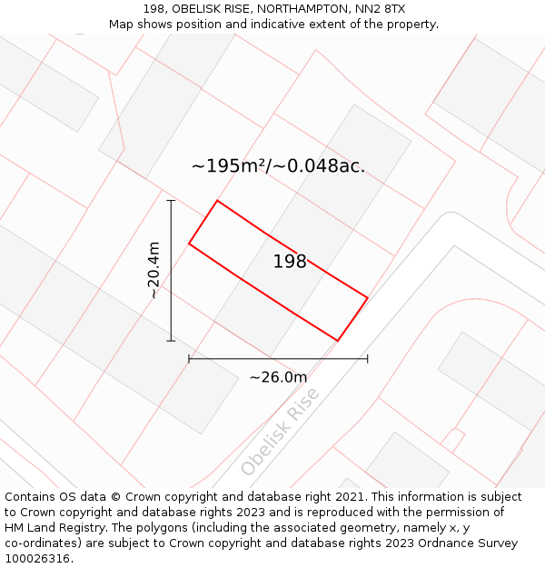 198, OBELISK RISE, NORTHAMPTON, NN2 8TX: Plot and title map