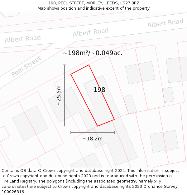 198, PEEL STREET, MORLEY, LEEDS, LS27 8RZ: Plot and title map