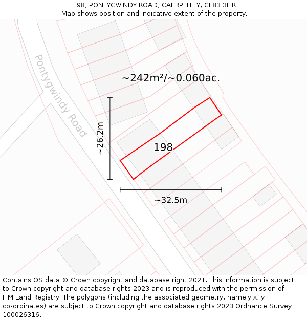 198, PONTYGWINDY ROAD, CAERPHILLY, CF83 3HR: Plot and title map