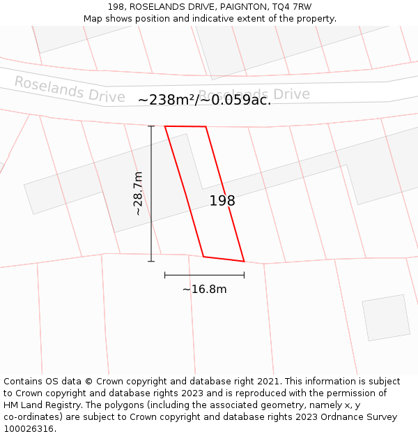 198, ROSELANDS DRIVE, PAIGNTON, TQ4 7RW: Plot and title map