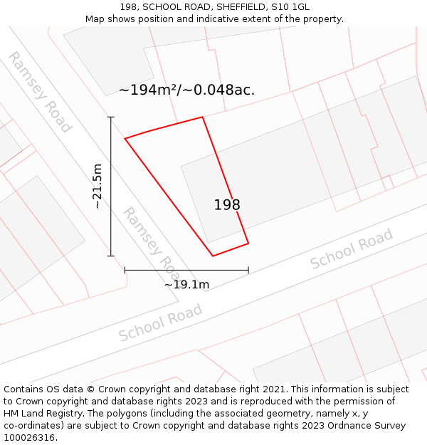 198, SCHOOL ROAD, SHEFFIELD, S10 1GL: Plot and title map