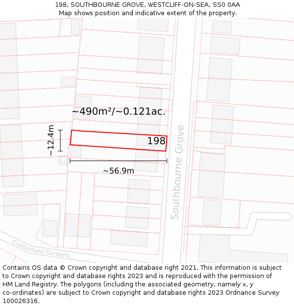 198, SOUTHBOURNE GROVE, WESTCLIFF-ON-SEA, SS0 0AA: Plot and title map