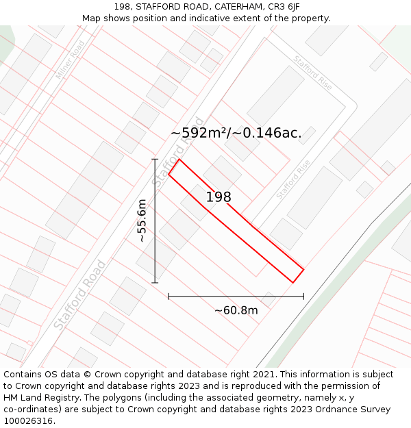 198, STAFFORD ROAD, CATERHAM, CR3 6JF: Plot and title map