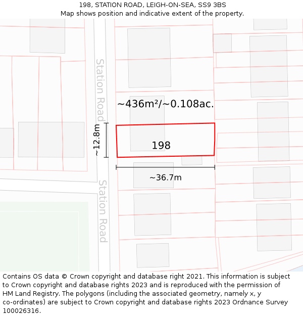 198, STATION ROAD, LEIGH-ON-SEA, SS9 3BS: Plot and title map