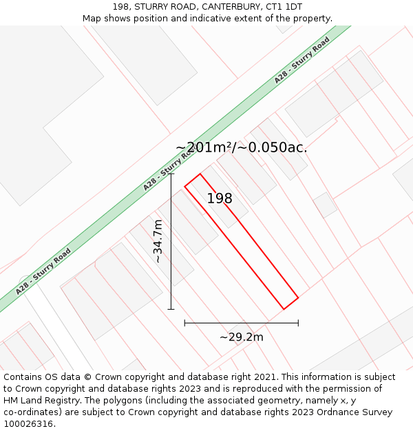 198, STURRY ROAD, CANTERBURY, CT1 1DT: Plot and title map