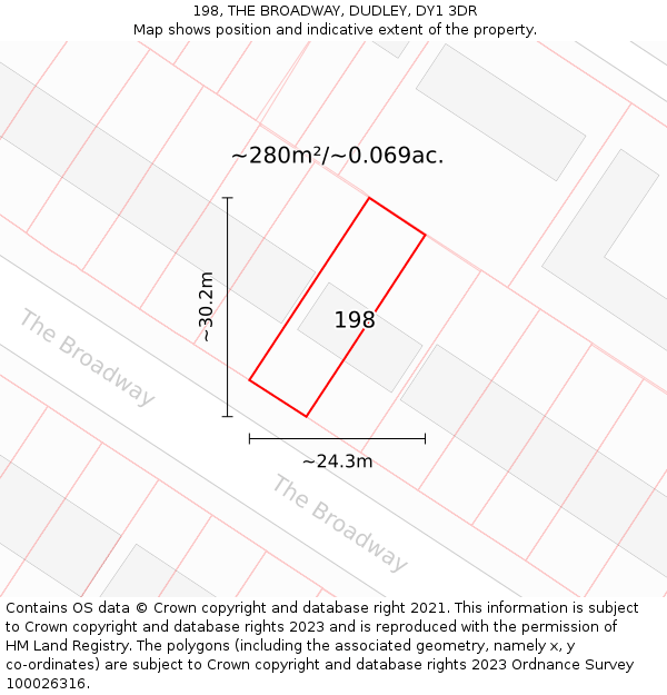 198, THE BROADWAY, DUDLEY, DY1 3DR: Plot and title map