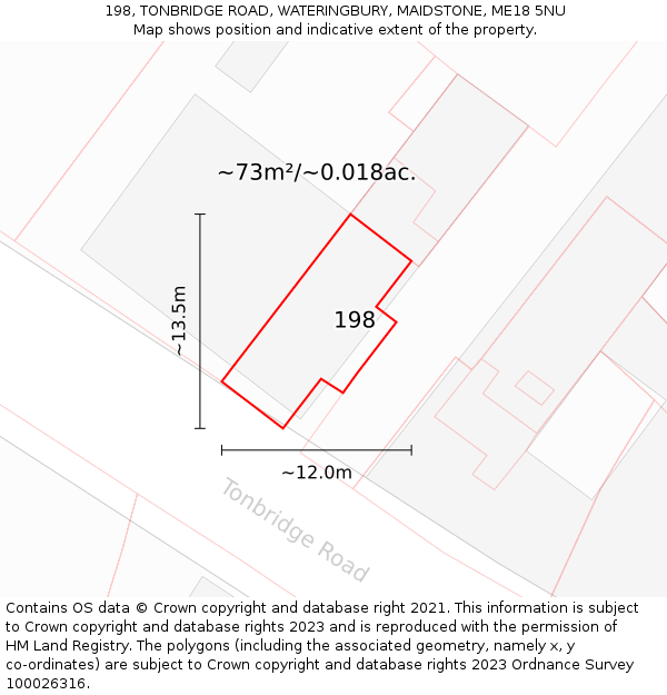 198, TONBRIDGE ROAD, WATERINGBURY, MAIDSTONE, ME18 5NU: Plot and title map