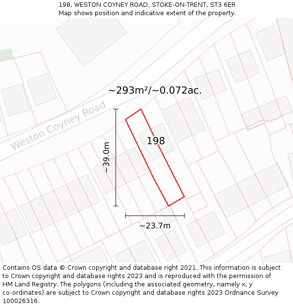 198, WESTON COYNEY ROAD, STOKE-ON-TRENT, ST3 6ER: Plot and title map