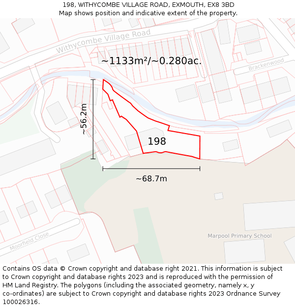 198, WITHYCOMBE VILLAGE ROAD, EXMOUTH, EX8 3BD: Plot and title map